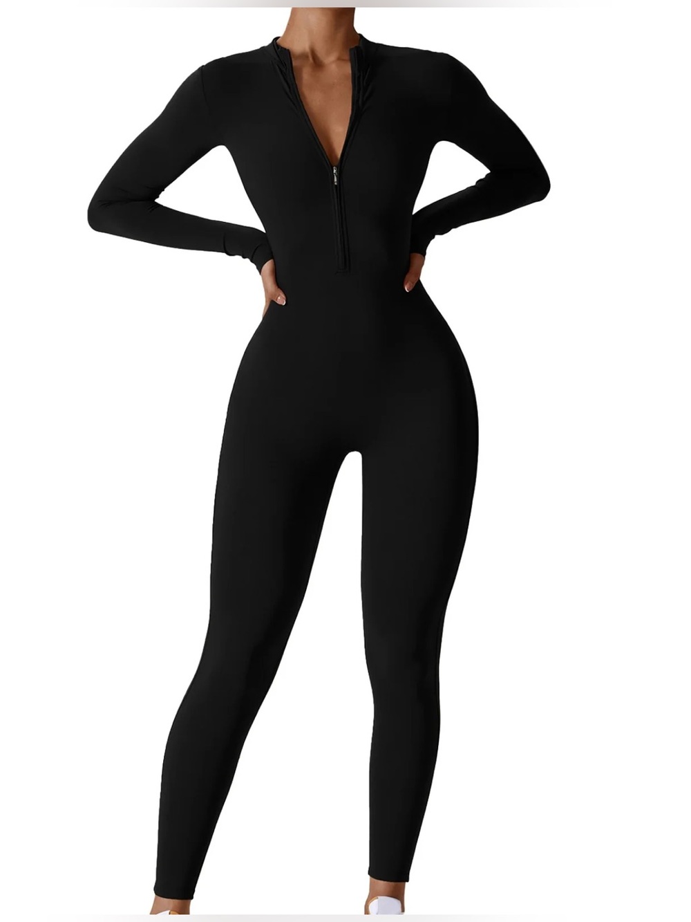 SHEIN Supply Co. Black Long-Sleeve Zip-Front Jumpsuit